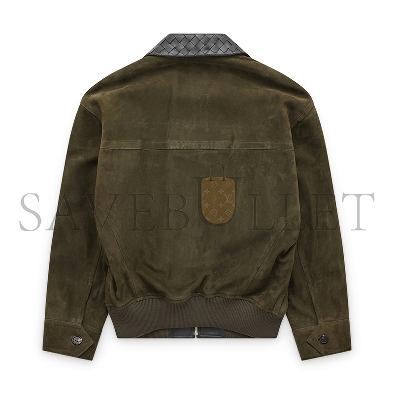 BOTTEGA VENETA INTRECCIATO LEATHER-TRIMMED SUEDE BOMBER JACKET